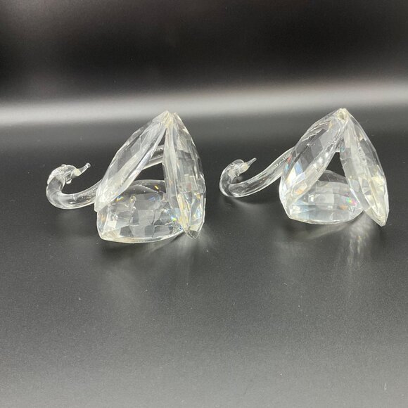 Vintage Set 2 Crystal Art Glass Swan Faceted Figurine Paperweight MCM Art Deco - Picture 8 of 9